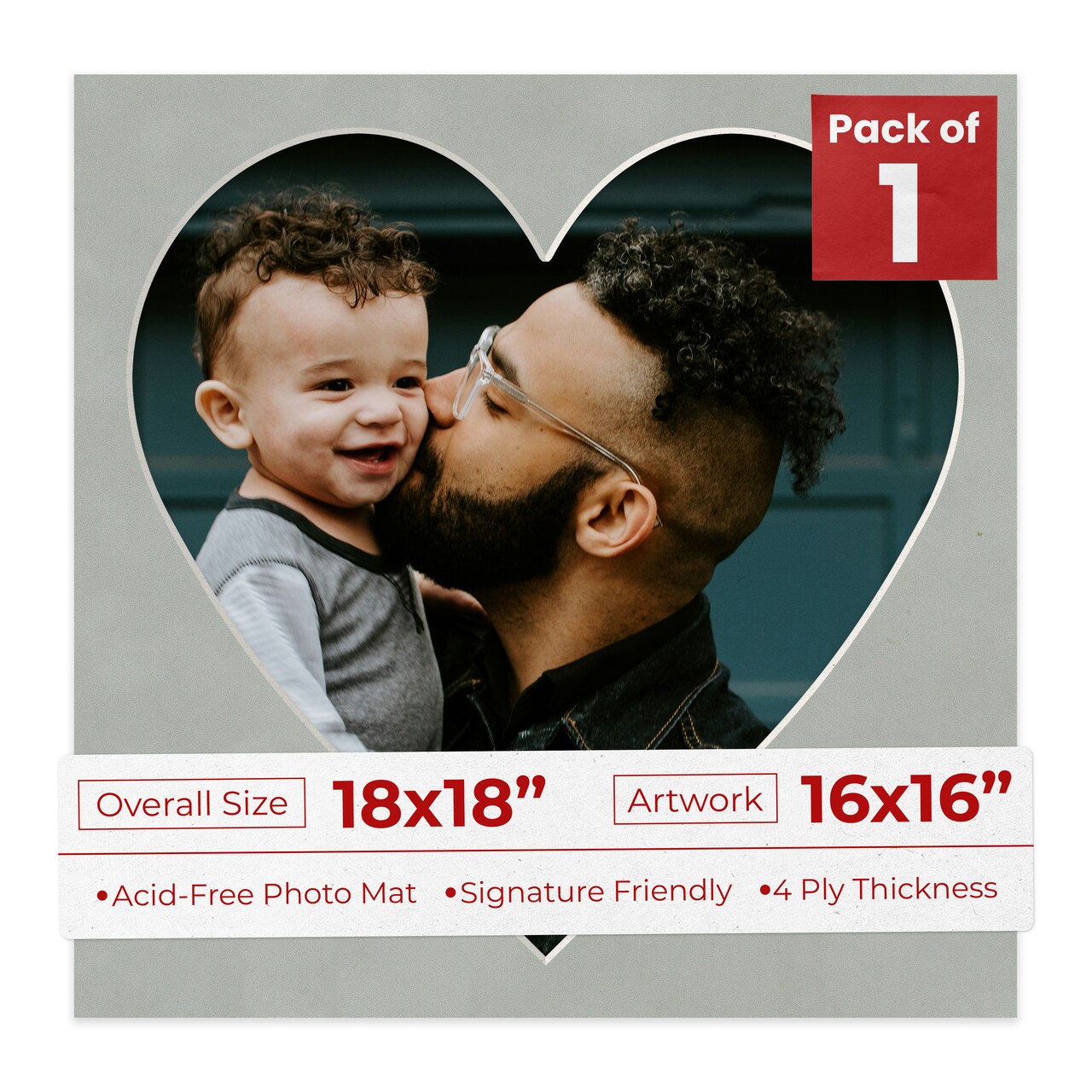 Light Grey Suede Mat Board for 18x18 Frames - Heart Opening for 16x16 Photos